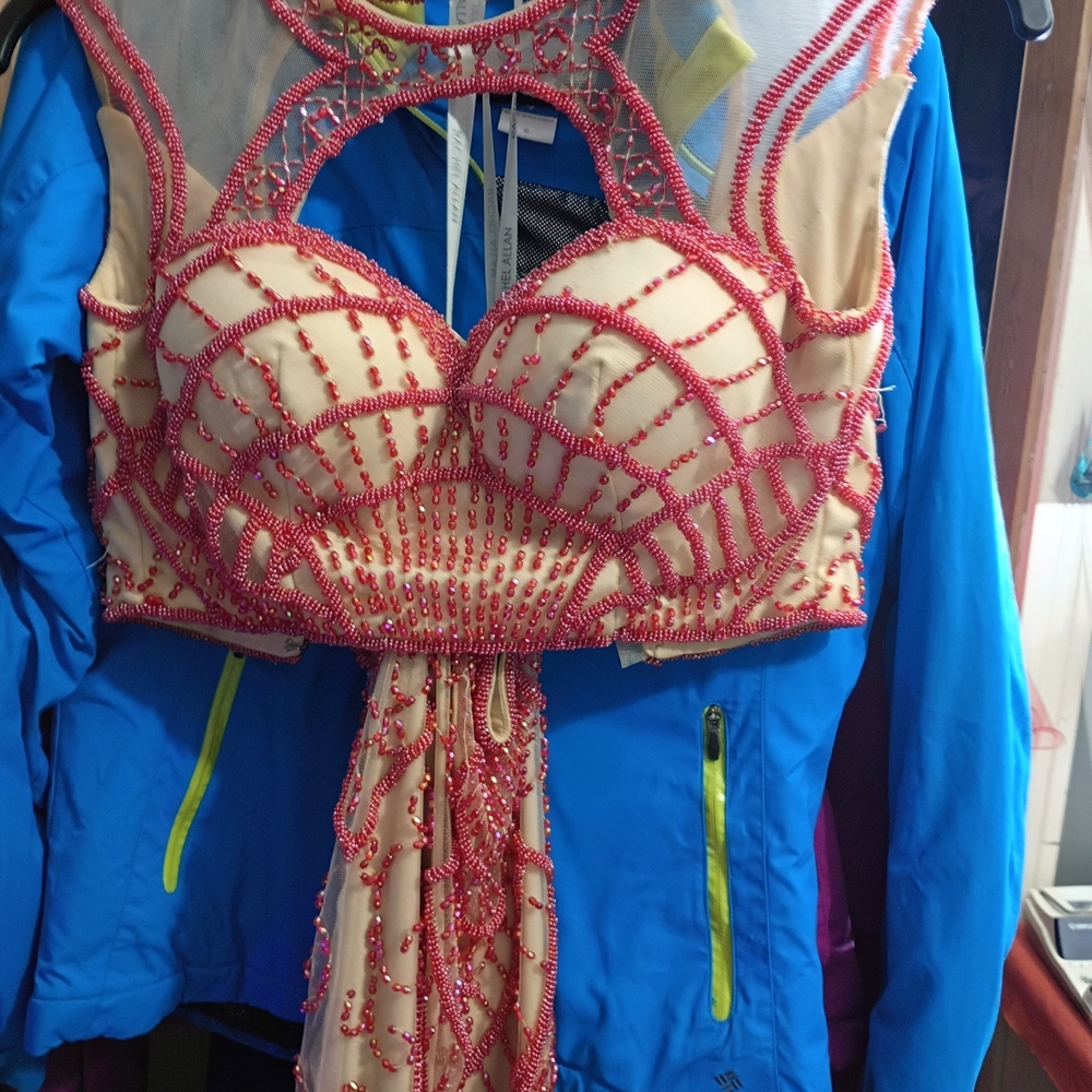 Rachel Red and Cream Beaded Top